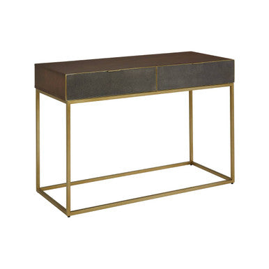 Textured Shahgreen 2 Drawer Gold Finish Console Table | Kempton