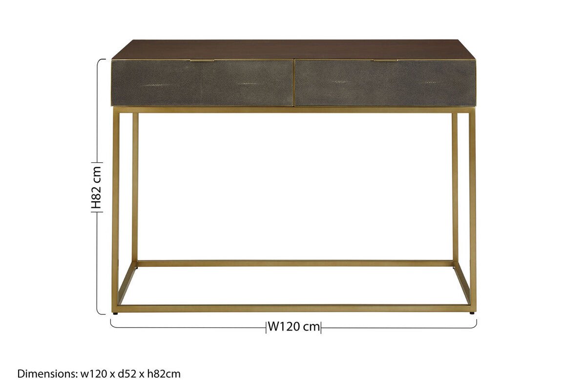 Textured Shahgreen 2 Drawer Gold Finish Console Table | Kempton