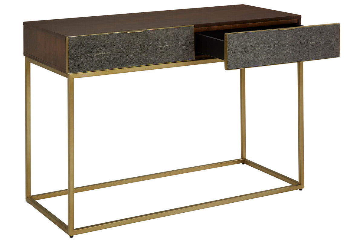 Textured Shahgreen 2 Drawer Gold Finish Console Table | Kempton