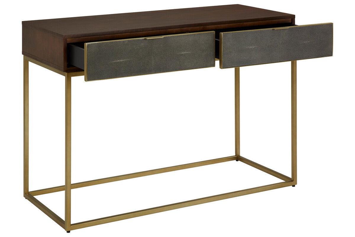 Textured Shahgreen 2 Drawer Gold Finish Console Table | Kempton