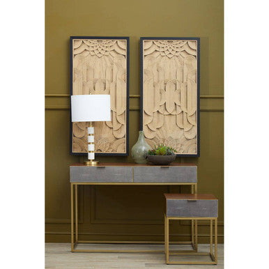 Textured Shahgreen 2 Drawer Gold Finish Console Table | Kempton