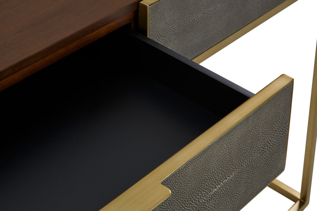 Textured Shahgreen 2 Drawer Gold Finish Console Table | Kempton