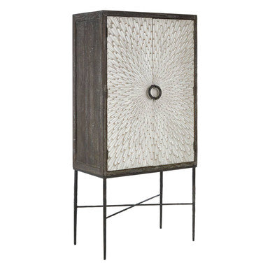 Milan Grey Recycled Elm Wood 2 Door Wine Cabinet