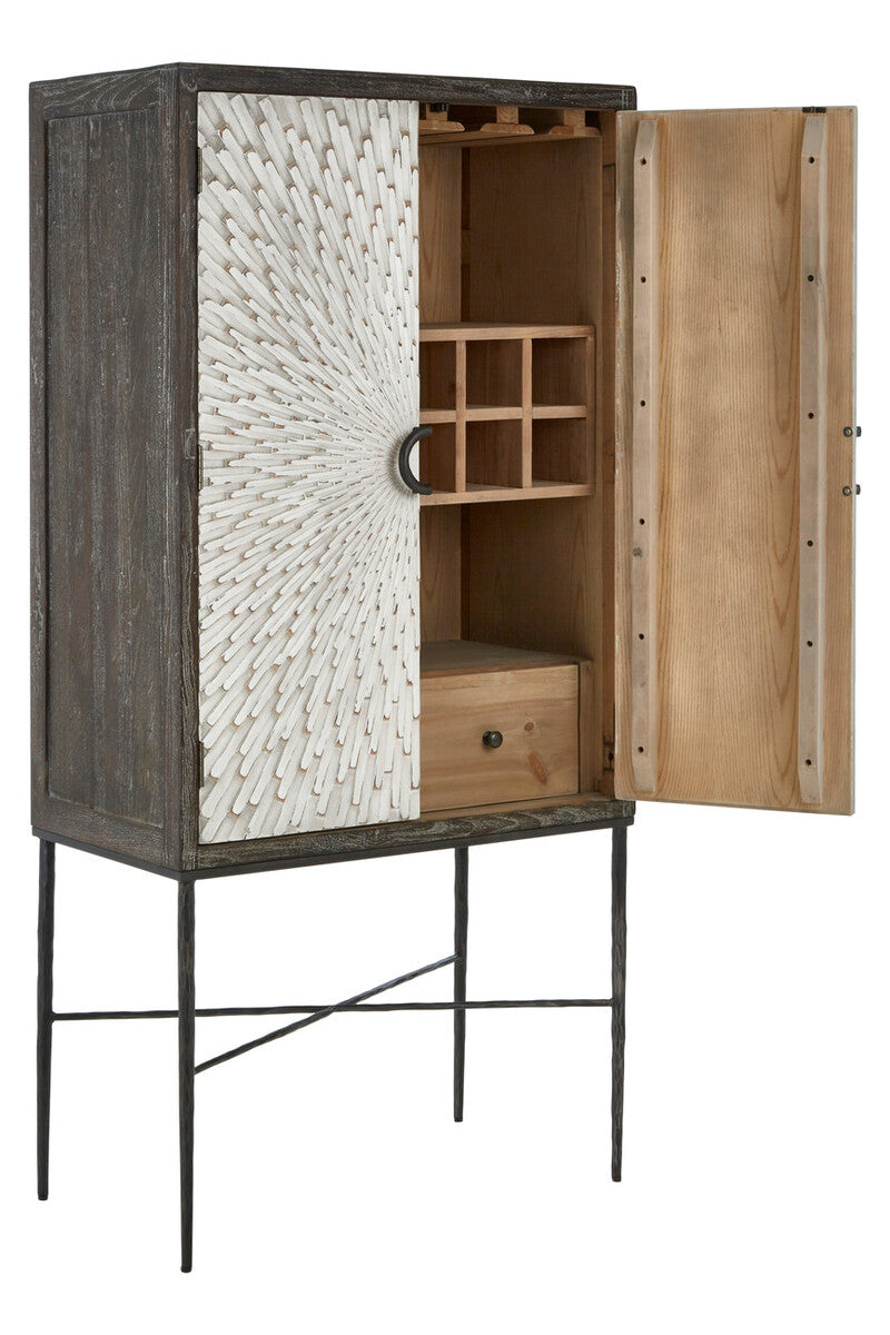 Milan Grey Recycled Elm Wood 2 Door Wine Cabinet