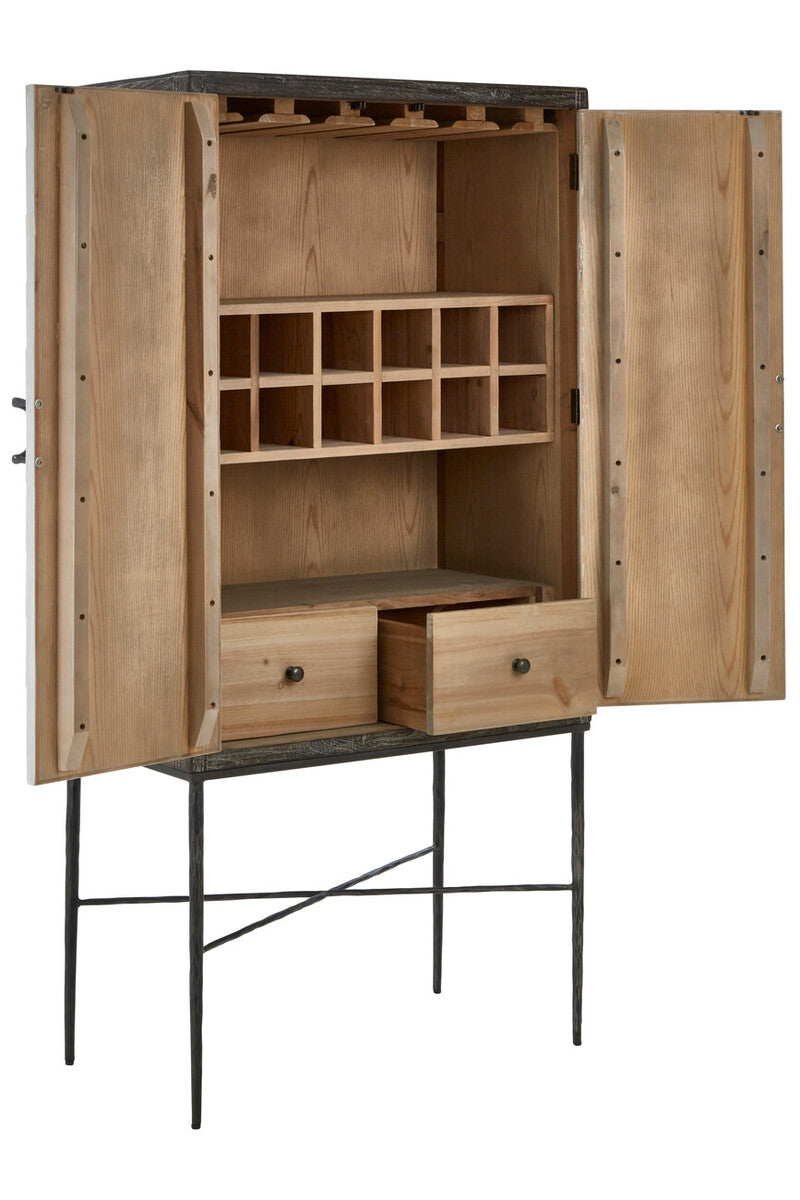 Milan Grey Recycled Elm Wood 2 Door Wine Cabinet