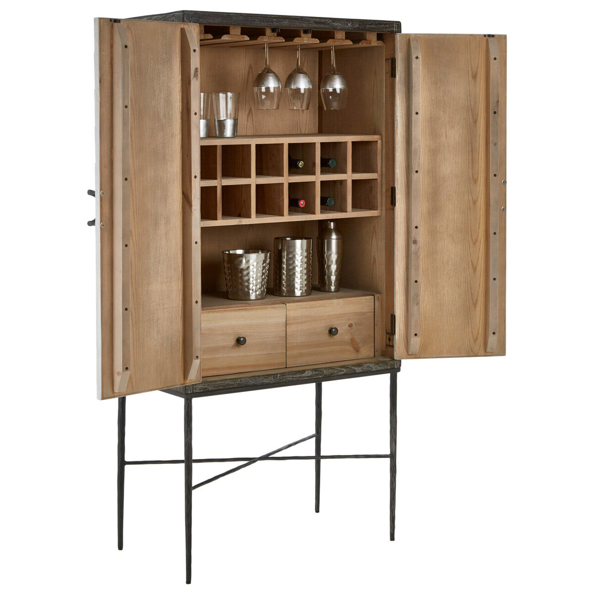 Milan Grey Recycled Elm Wood 2 Door Wine Cabinet