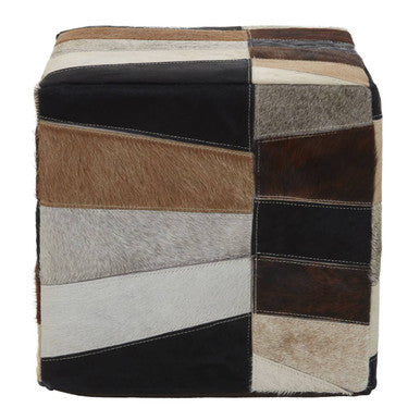 Bosie Safira Multi Coloured Hair on Leather Patchwork Pouffe