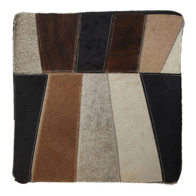 Bosie Safira Multi Coloured Hair on Leather Patchwork Pouffe