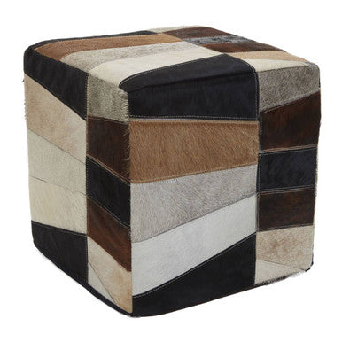 Bosie Safira Multi Coloured Hair on Leather Patchwork Pouffe