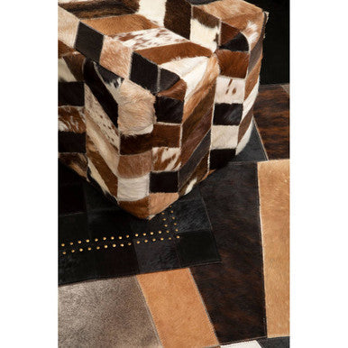 Bosie Safira Multi Coloured Hair on Leather Patchwork Pouffe