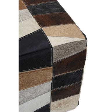 Bosie Safira Multi Coloured Hair on Leather Patchwork Pouffe
