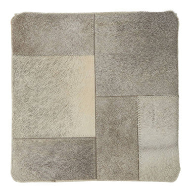 Bosie Safira Grey Hair on Leather Patchwork Pouffe with Stud Detail