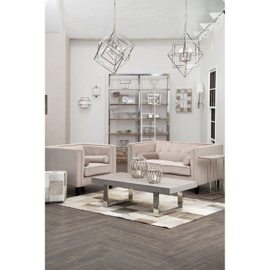 Bosie Safira Grey Hair on Leather Patchwork Pouffe with Stud Detail