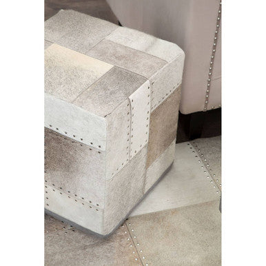 Bosie Safira Grey Hair on Leather Patchwork Pouffe with Stud Detail
