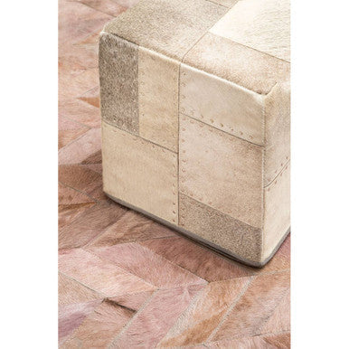 Bosie Safira Grey Hair on Leather Patchwork Pouffe with Stud Detail