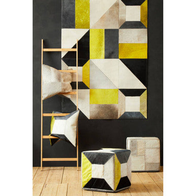 Bosie Safira Grey Hair on Leather Patchwork Pouffe with Stud Detail