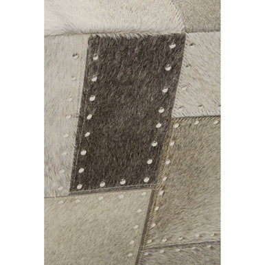 Bosie Safira Grey Hair on Leather Patchwork Pouffe with Stud Detail