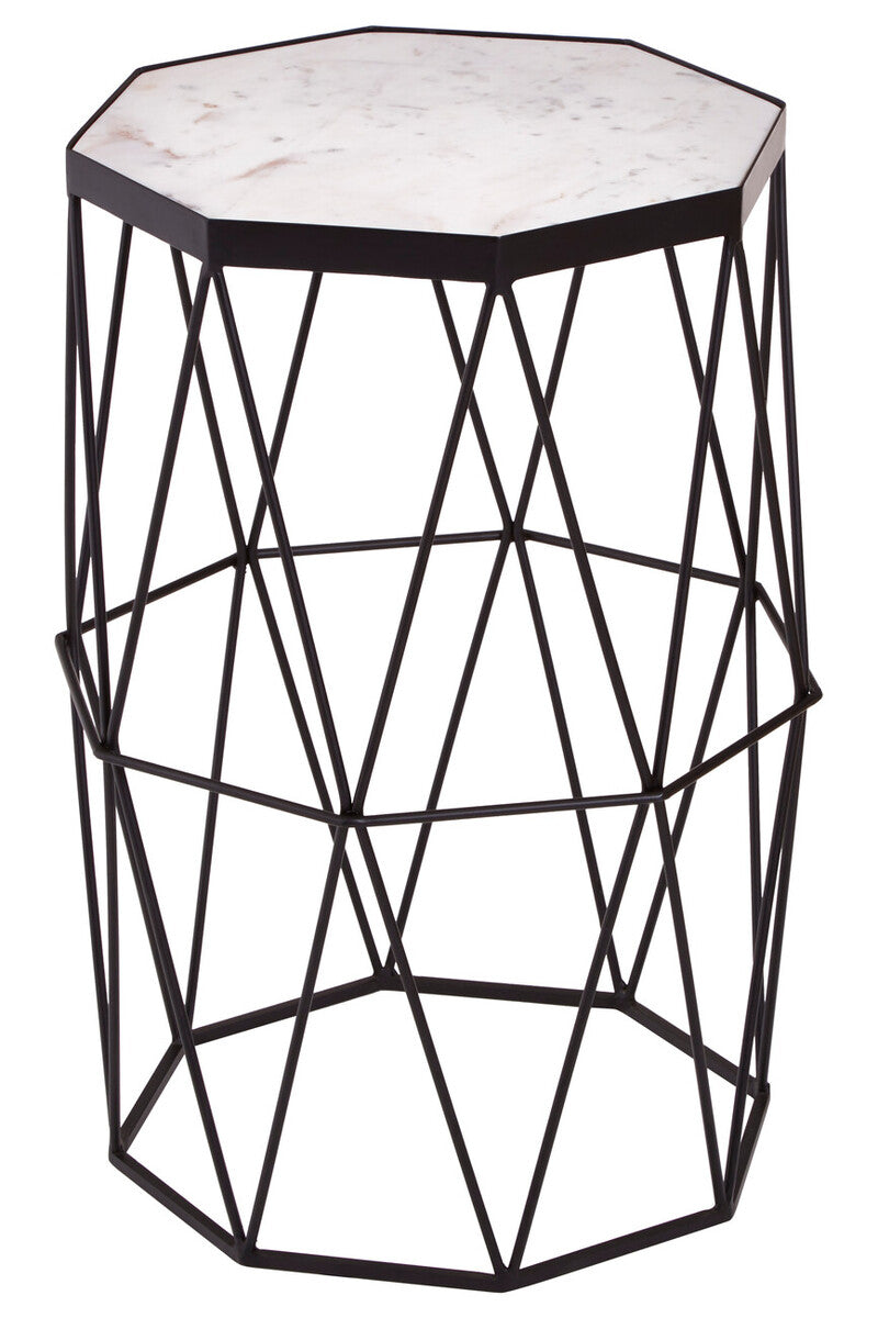 Shalimar White Marble and Black Finish Octagonal Side Table