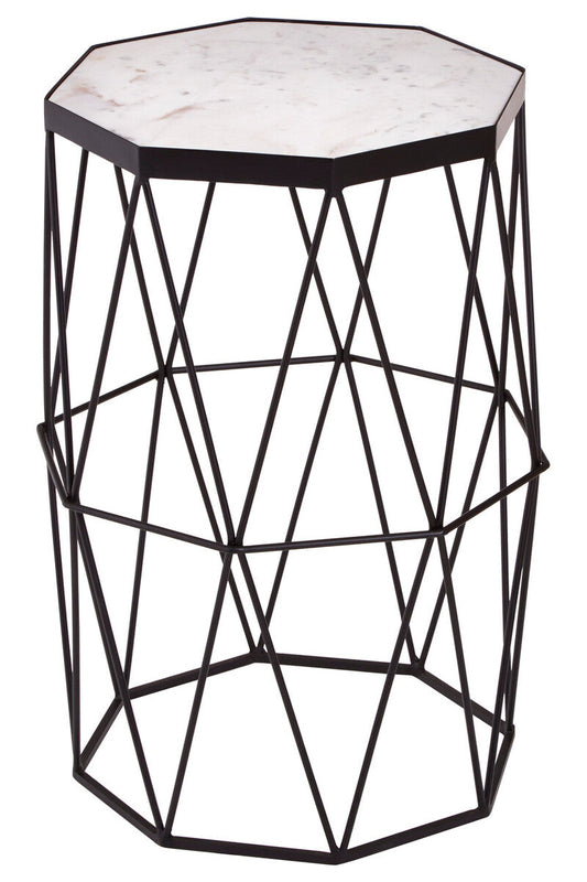 Shalimar White Marble and Black Finish Octagonal Side Table