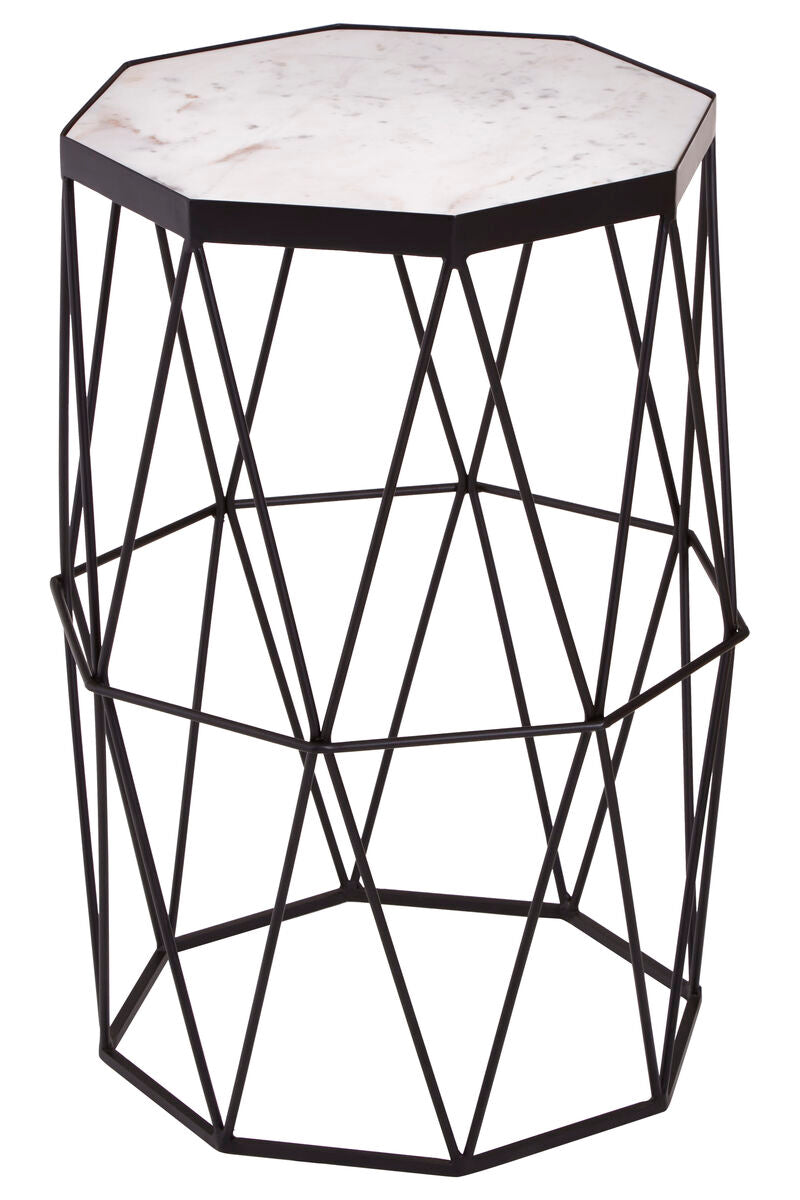 Shalimar White Marble and Black Finish Octagonal Side Table