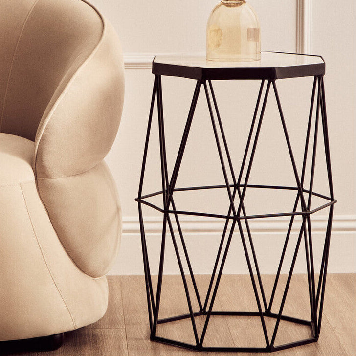 Shalimar White Marble and Black Finish Octagonal Side Table