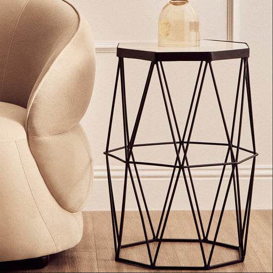 Shalimar White Marble and Black Finish Octagonal Side Table