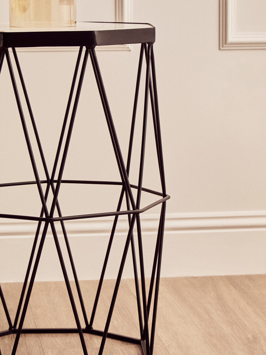 Shalimar White Marble and Black Finish Octagonal Side Table