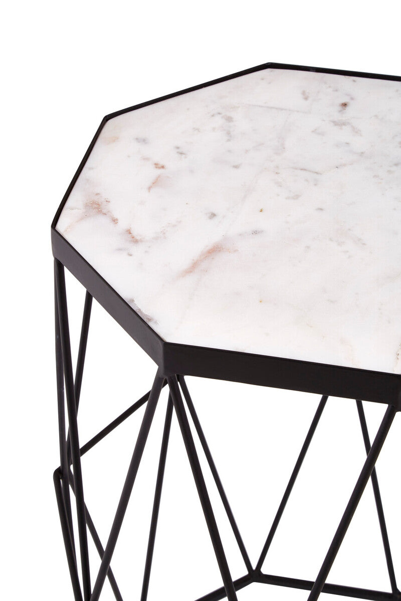 Shalimar White Marble and Black Finish Octagonal Side Table