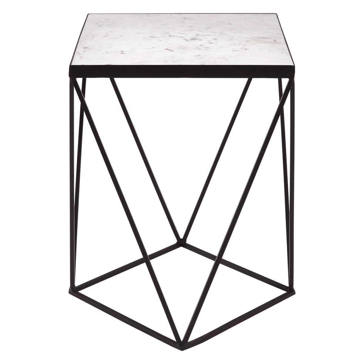 Shalimar White Marble and Black Finish Square Side Table