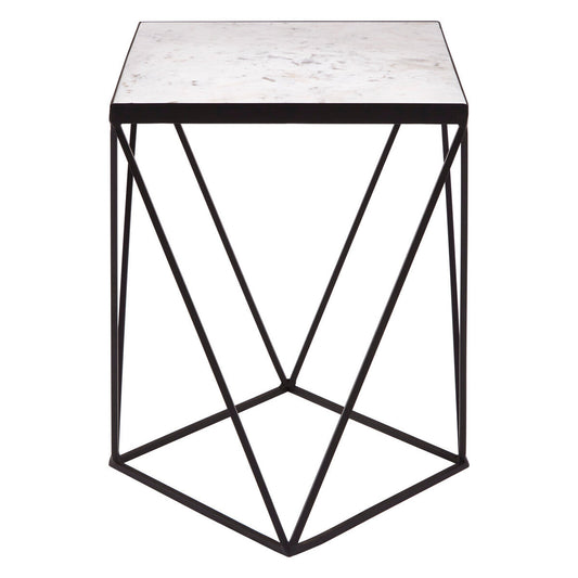 Shalimar White Marble and Black Finish Square Side Table