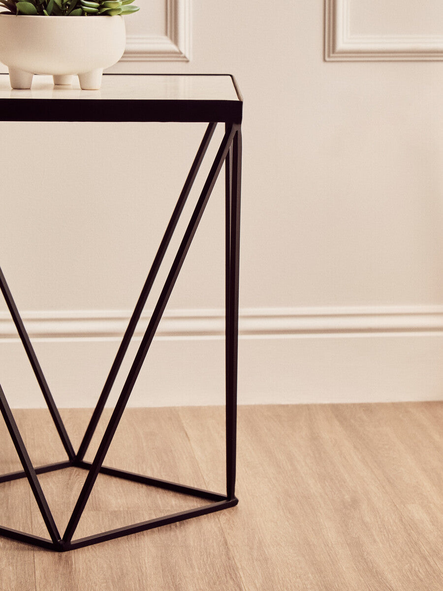 Shalimar White Marble and Black Finish Square Side Table