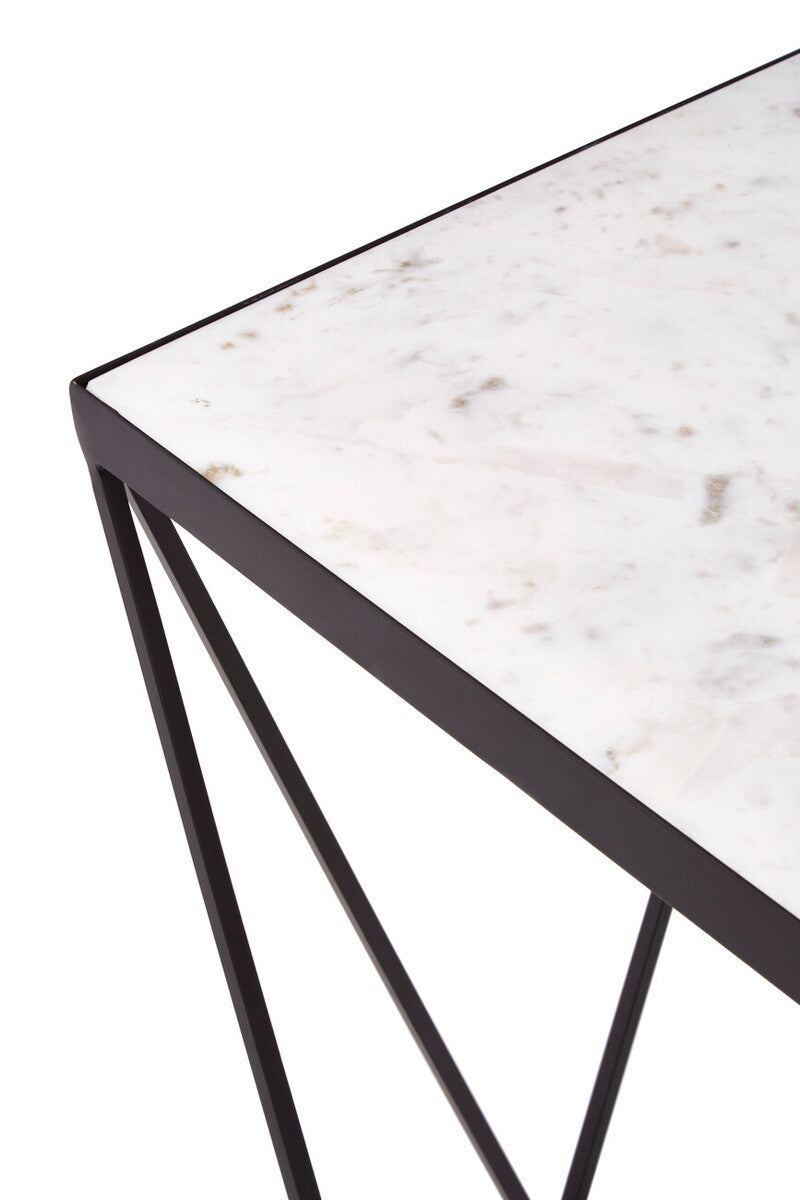 Shalimar White Marble and Black Finish Square Side Table