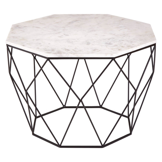 White Marble and Black Finish Octagonal Coffee Table