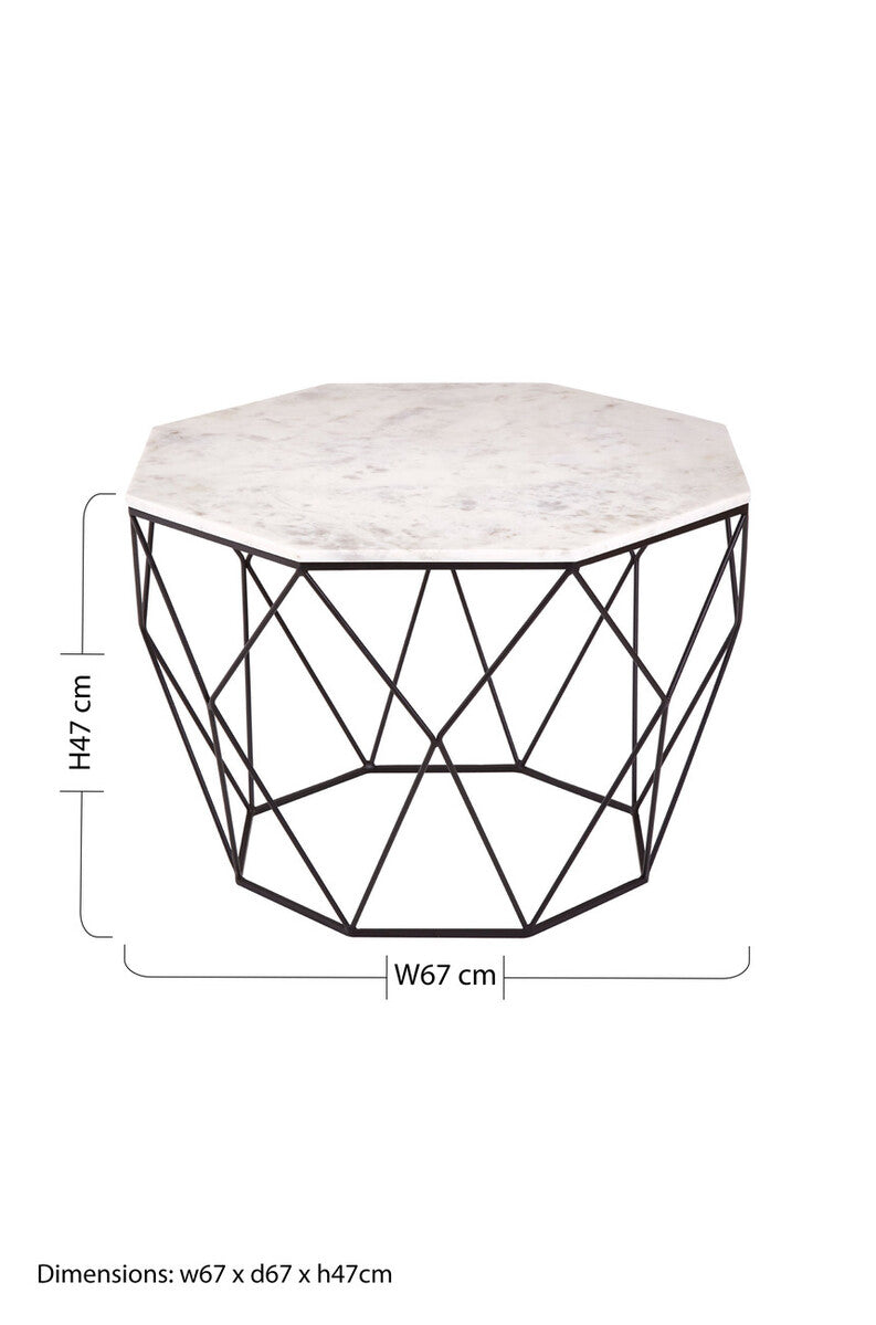 Shalimar White Marble and Black Finish Octagonal Coffee Table