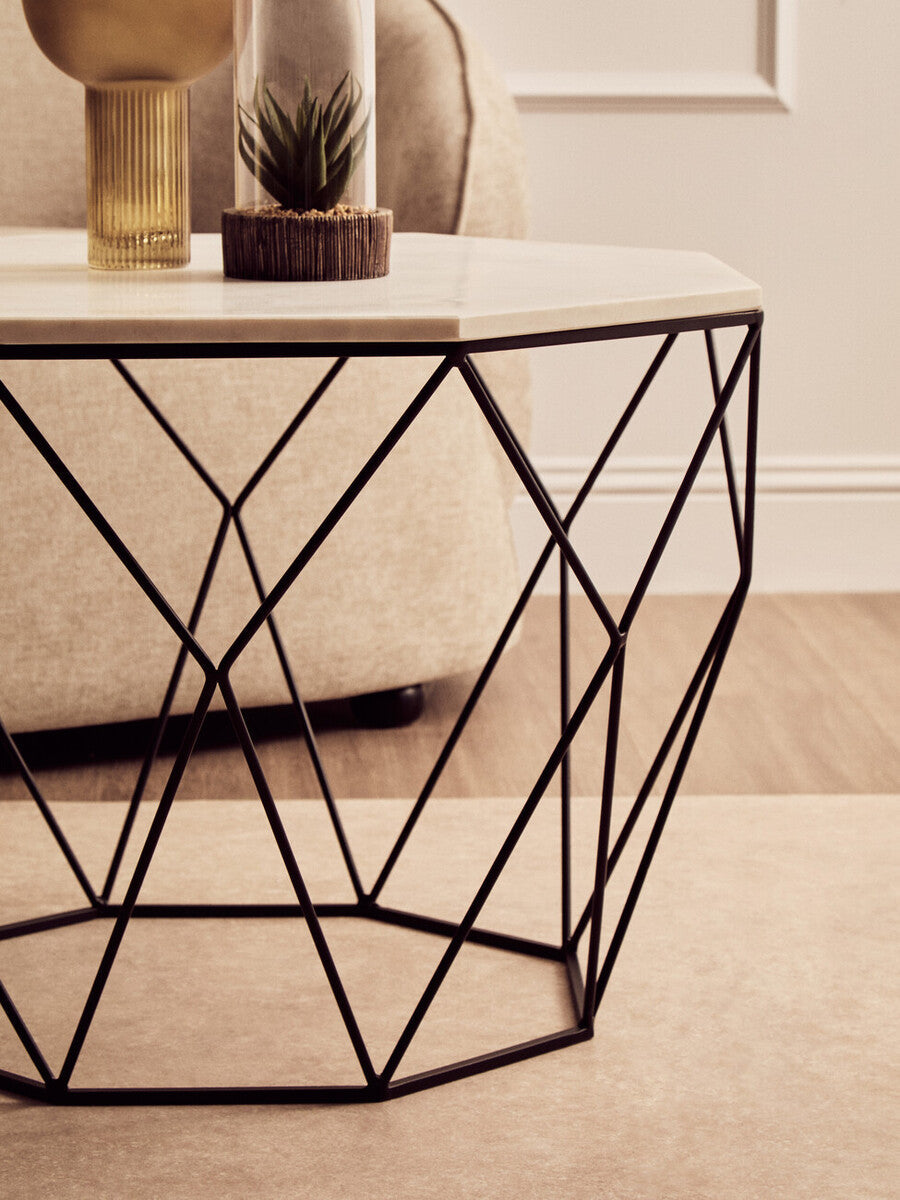 Shalimar White Marble and Black Finish Octagonal Coffee Table