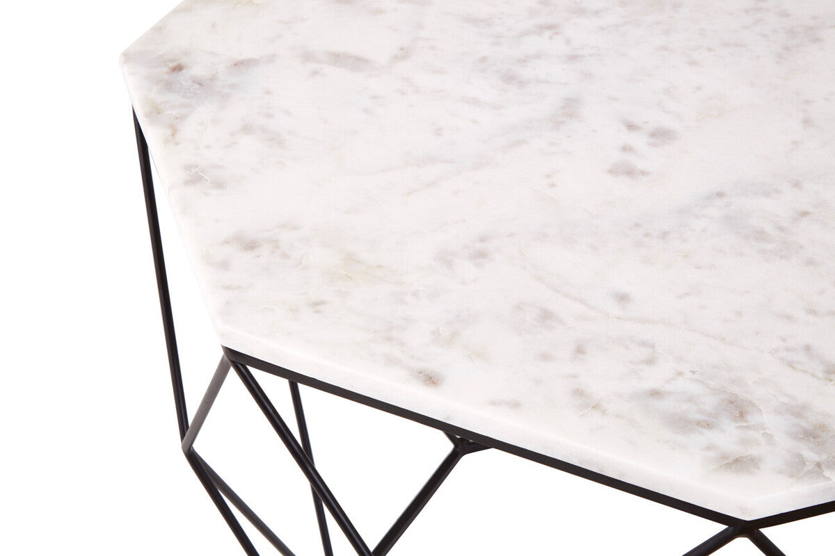 Shalimar White Marble and Black Finish Octagonal Coffee Table