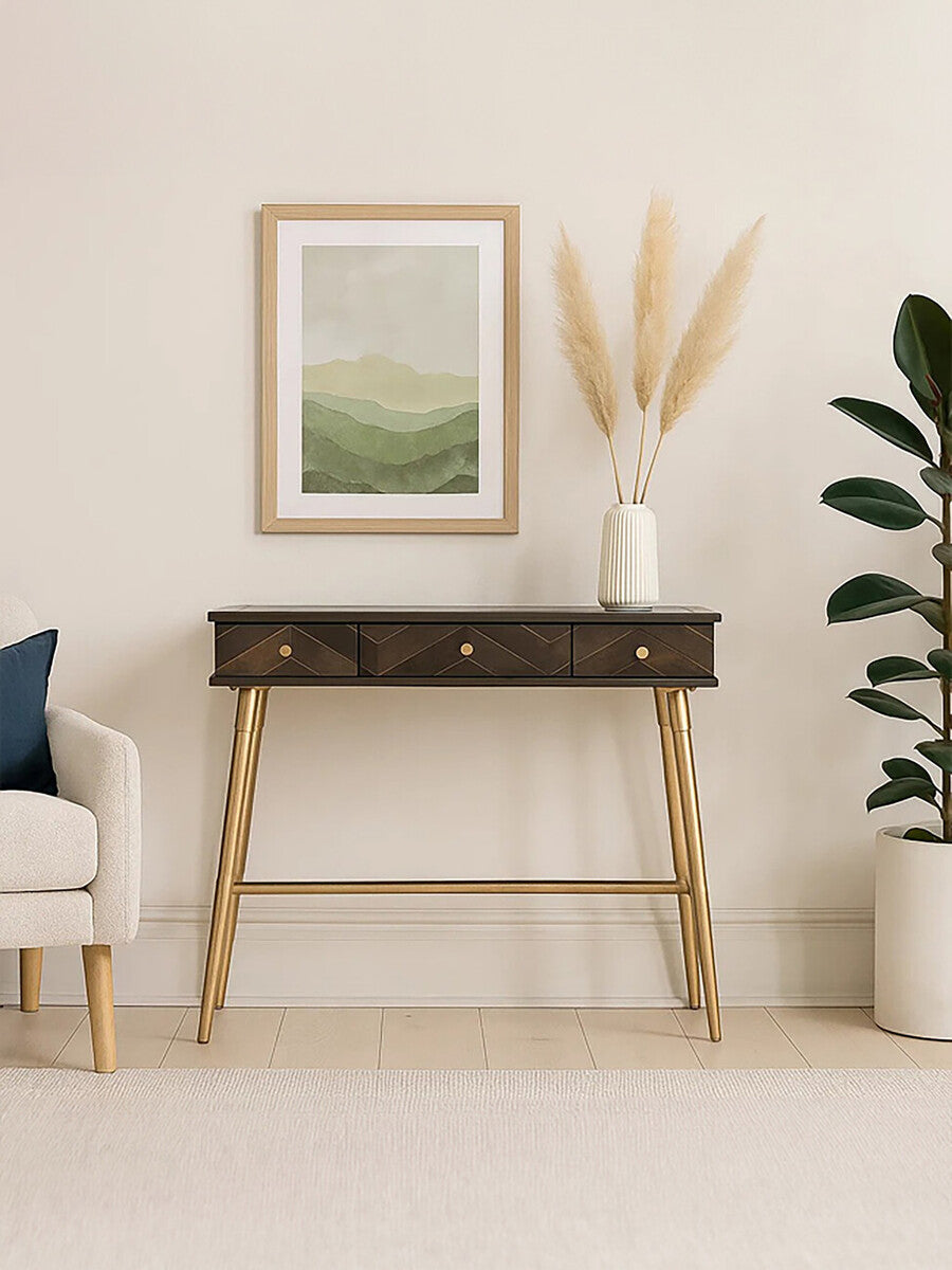 Sagor Dark Mango Wood Console Table with Drawers