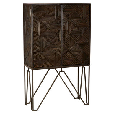 Saira Grey Carved Mango Wood 2 Door Cabinet