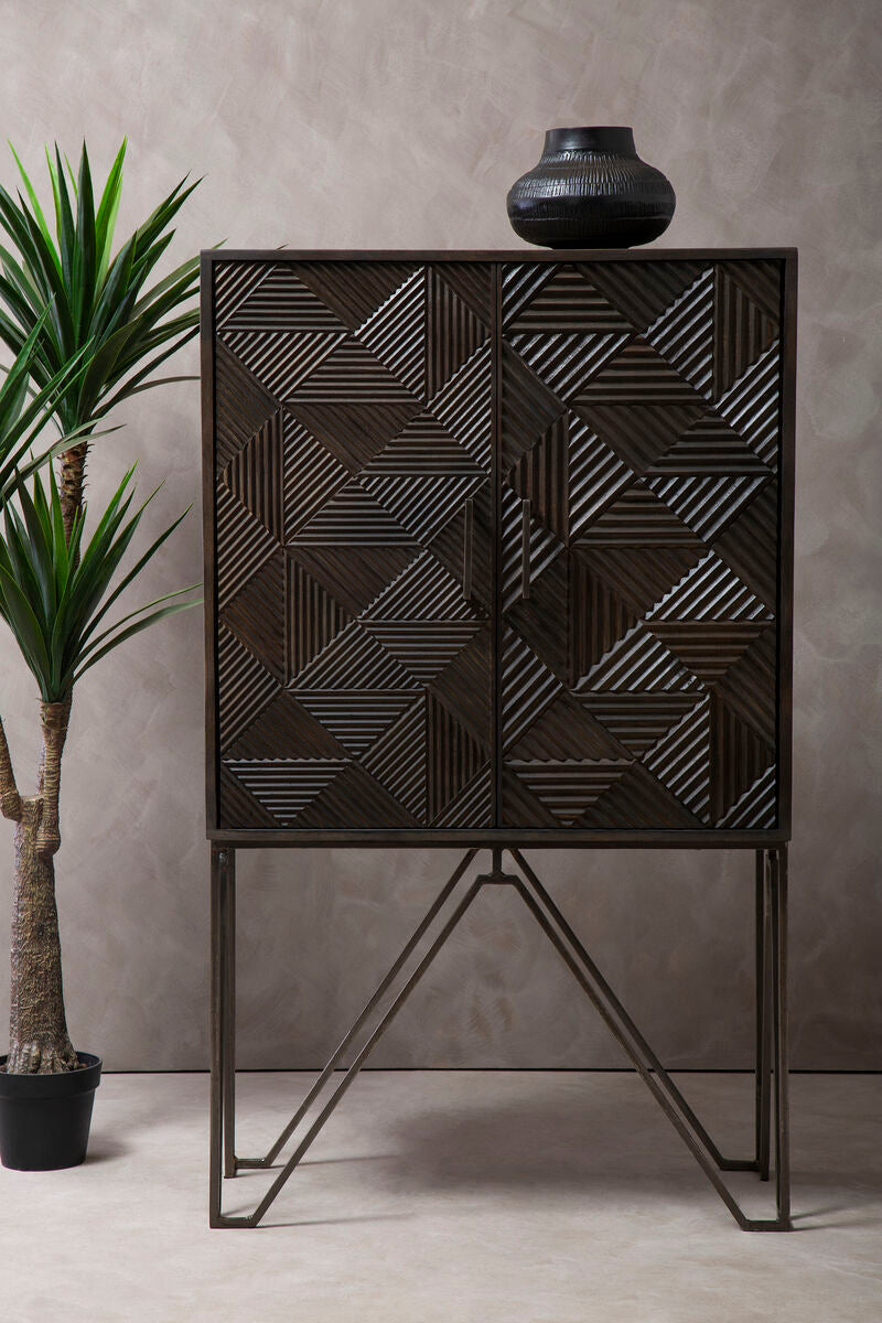 Saira Grey Carved Mango Wood 2 Door Cabinet