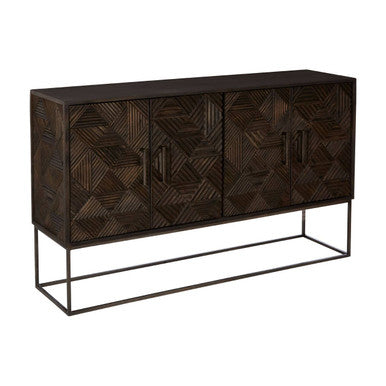 Saira Grey Carved Mango Wood 4 Door Sideboard