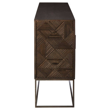 Saira Grey Carved Mango Wood 4 Door Sideboard