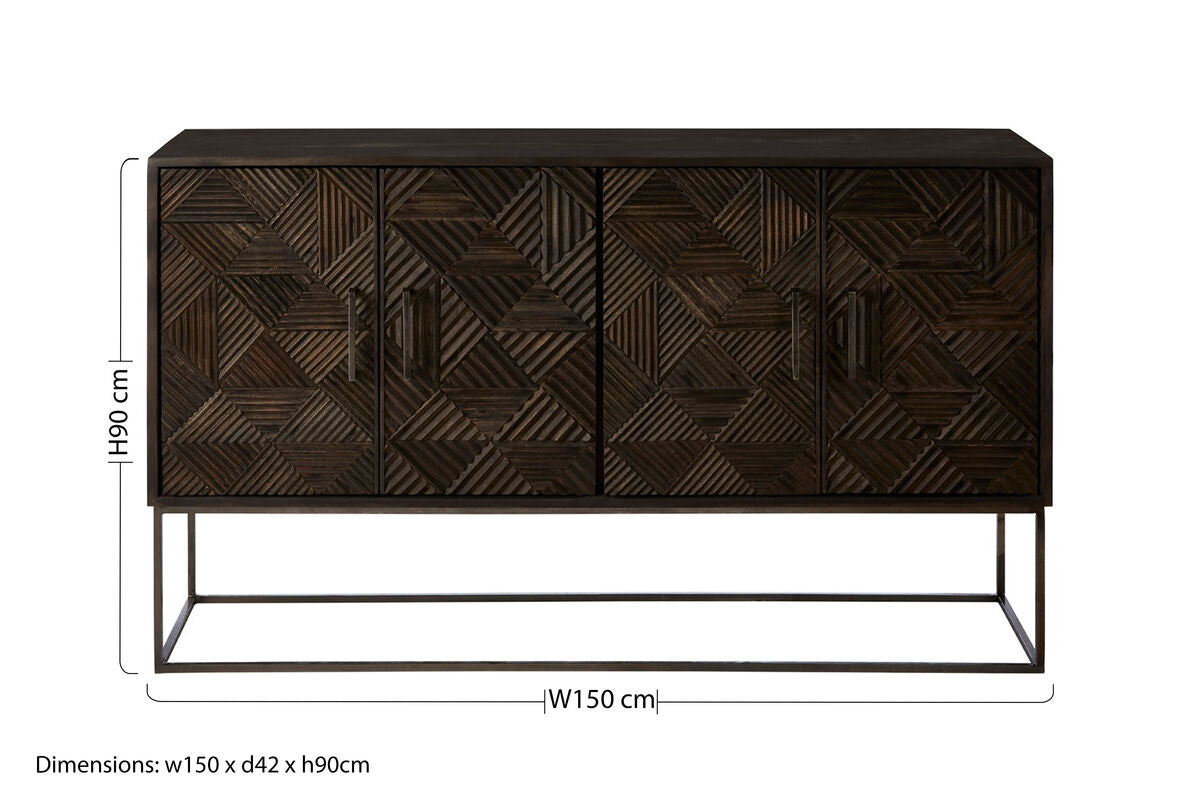 Saira Grey Carved Mango Wood 4 Door Sideboard