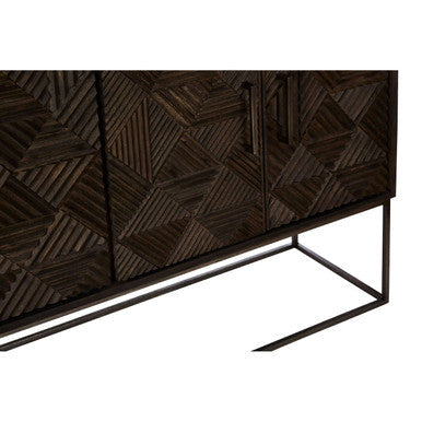 Saira Grey Carved Mango Wood 4 Door Sideboard