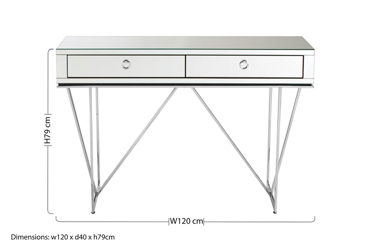 Rovo Mirrored and Silver Finish Console Table with Drawers