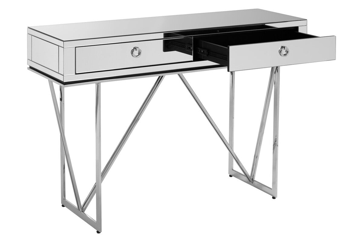 Rovo Mirrored and Silver Finish Console Table with Drawers