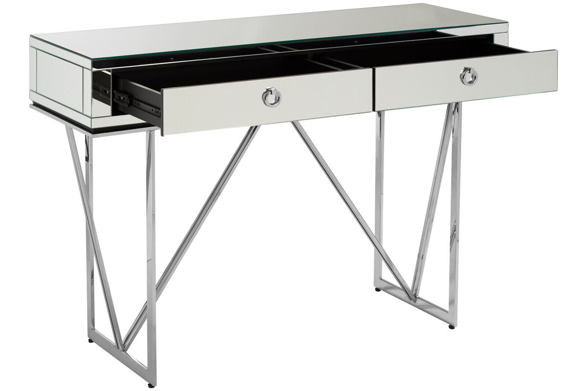 Rovo Mirrored and Silver Finish Console Table with Drawers