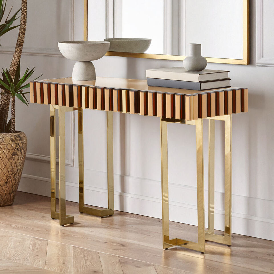 Rivoli Gold Mirrored Console Table with Drawer