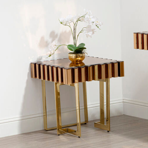Rivoli Gold Finish and Mirrored Side Table
