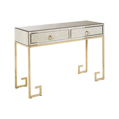 Antique Mirrored and Gold Finish 2 Drawer Console Table