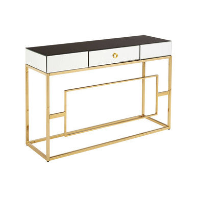Rimini Black Mirrored and Gold Finish Console Table with Drawer